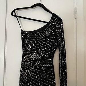 Windsor Black One-Shoulder Rhinestone Gown